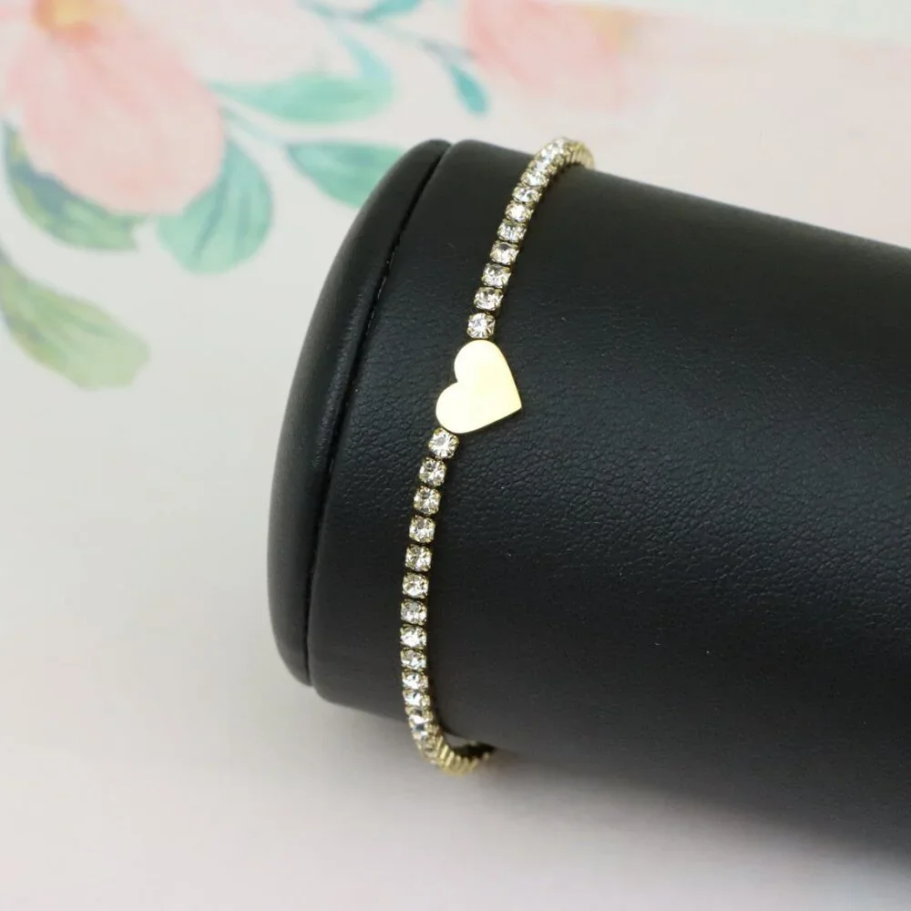 Elegant Heart Charm Yellow Bracelet with Crystal Accents, XPBL0666